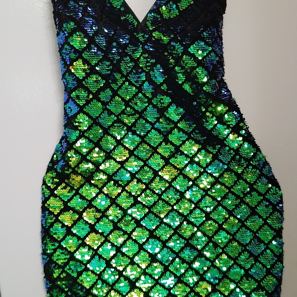Sequin Green and Blue Dress